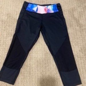 Cozy Orange Capri Yoga Pants with Floral waist w/pocket and mesh cut outs - M